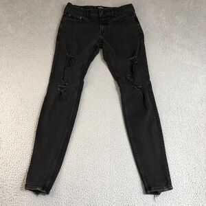 Hollister Jeans Men 30x32 Black Skinny Stretch Distressed THRASHED Grunge Rocker